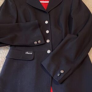 Pikeur equestrian dressage show coat elegant black w/ red lining pretty buttons